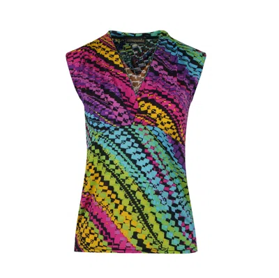 Conquista Women's Pink / Purple Print Lilac V Neck Jersey Top In Pink/purple