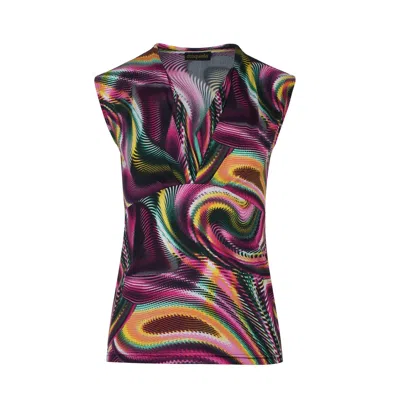 Conquista Women's Pink / Purple Print Mulberry V Neck Jersey Top In Pink/purple