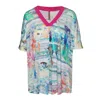Conquista Women's Pink / Purple Print V Neck Top In Pink/purple