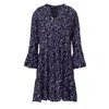 Conquista Women's Pink / Purple Purple & Black A Line Dress With Bell Sleeves In Pink/purple