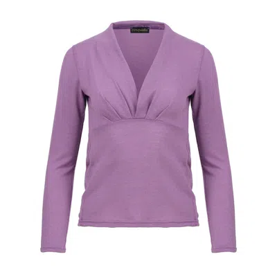 Conquista Women's Pink / Purple Purple Fitted Knit Jersey Top – V-neck Long Sleeve In Pink/purple