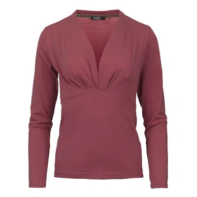 Conquista Women's Pink / Purple Salmon Long Sleeve Faux Wrap Top In Stretch Jersey Sustainable Fabric In Pink/purple