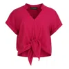 CONQUISTA WOMEN'S PINK / PURPLE TIE-FRONT BLOUSE IN FUCHSIA – 100% VISCOSE VOILE