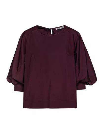 Conquista Women's Pink / Purple Wine Color Top With Bishop Sleeves By  In Pink/purple
