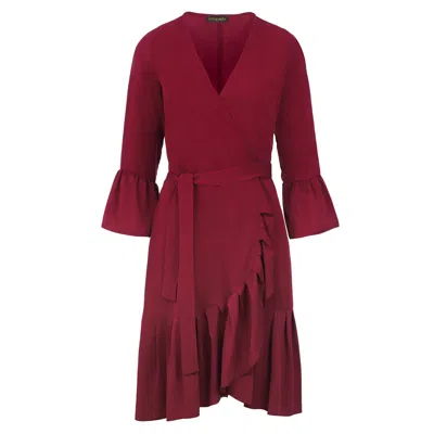 Conquista Women's Pink / Purple Wine Wrap Dress Viscose With Bell Sleeves In Pink/purple