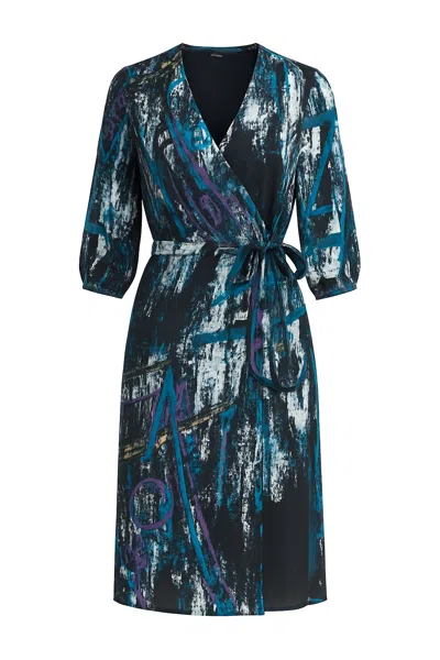Conquista Women's Print Blue Wrap Dress