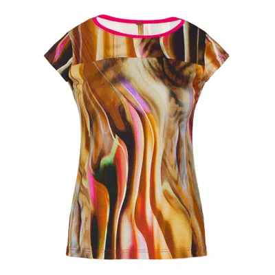 Conquista Women's Print Cap Sleeve Top With Trim Detail In Red