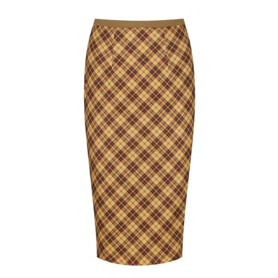 Conquista Women's Print Fitted Midi Skirt With Zip In Beige/yellow