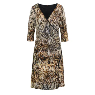 Conquista Women's Print Jersey Faux Wrap Dress Brown