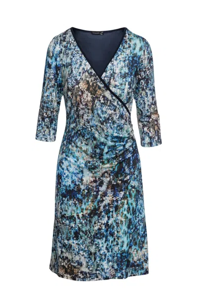 Conquista Women's Print Jersey Faux Wrap Dress In Blue