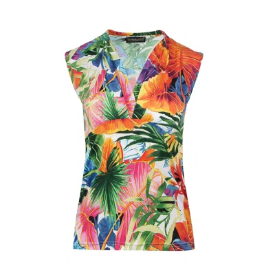 Conquista Women's Print Orange V Neck Jersey Top