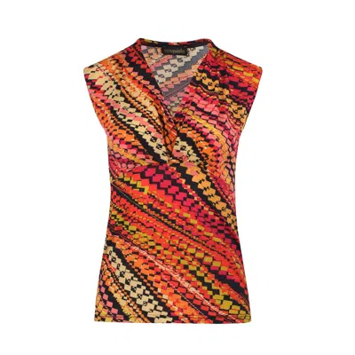 Conquista Women's Print Red V Neck Jersey Top