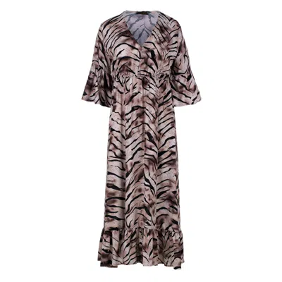 Conquista Women's Print Ruffle Detail Midi Dress In Brown