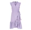 Conquista Women's Purple Lavender Wrap Dress With Ruffle Detail – Poplin Cotton Blend In Purple