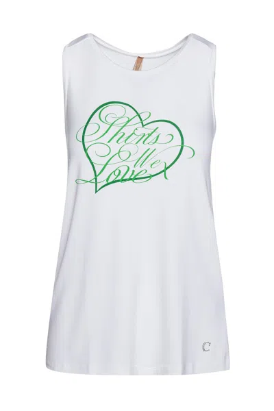 Conquista Women's Racer Back Print Top In White