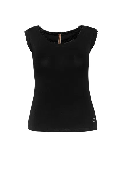 Conquista Women's Raw Edge Detail  Fashion Top In Black