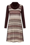 Conquista Women's Red A Line Print Dress With Turtle Neck In Red