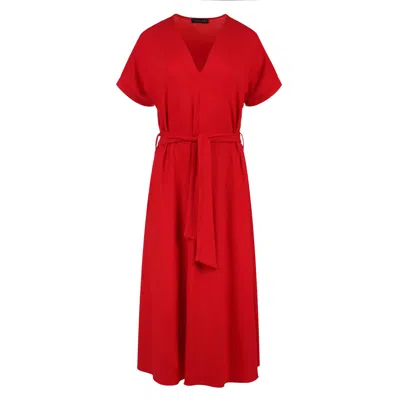 Conquista Women's Red Belted Midi Dress