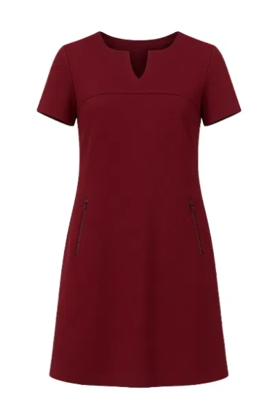 Conquista Women's Red Burgundy Sack Dress In Stretch Punto Di Roma Fabric