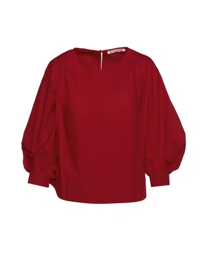 Conquista Women's Red Burgundy Top With Bishop Sleeves
