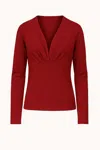 Conquista Women's Red Chilli Pepper Long Sleeve Faux Wrap Top In Stretch Jersey Sustainable Fabric