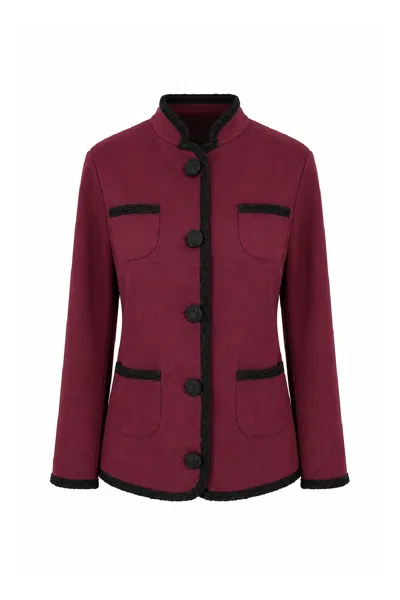 Conquista Women's Red Contrast-trim Four-pocket Jacket