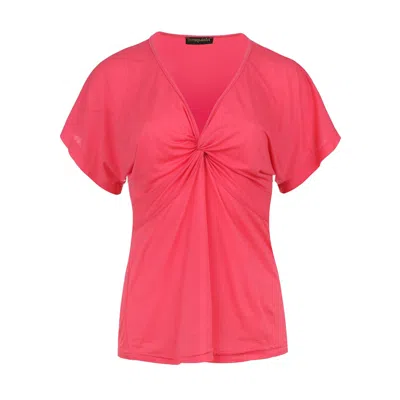 Conquista Women's Red Coral Knot Detail Organic Tencel Jersey Top