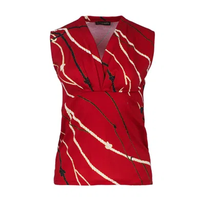 Conquista Women's Red Cotton Jersey Sleeveless Top With Rope Print