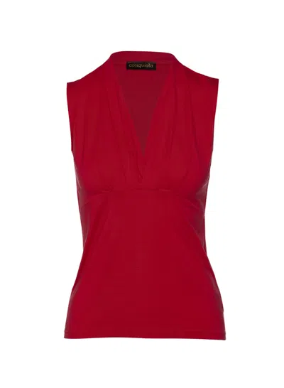 Conquista Women's Red Faux Wrap Sleeveless Top