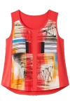 Conquista Women's Red Flowy Abstract Sleeveless Top In Jersey Fabric