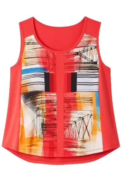 Conquista Women's Red Flowy Abstract Sleeveless Top In Jersey Fabric