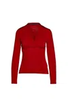 Conquista Women's Red Long Sleeve Faux Wrap Top In Red