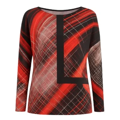 Conquista Women's Red Long Sleeve Geometric Print Top In Multi