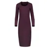 Conquista Women's Red Long Sleeve Round Neck Midi Dress In Ribbed Cotton-elastane Wine