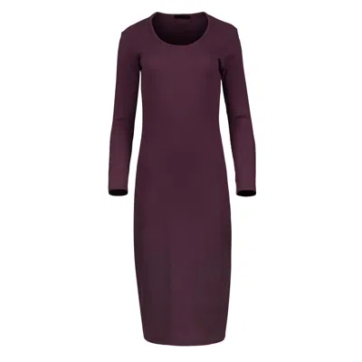 Conquista Women's Red Long Sleeve Round Neck Midi Dress In Ribbed Cotton-elastane Wine