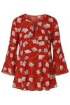 Conquista Women's Red Loose Fit Print Top With Bell Sleeves In Red