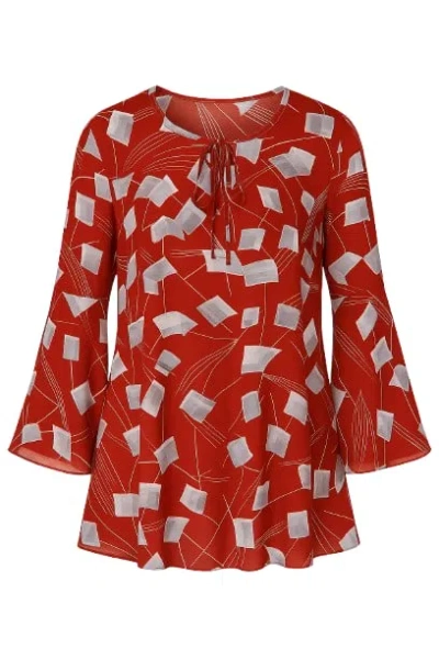 Conquista Women's Red Loose Fit Print Top With Bell Sleeves