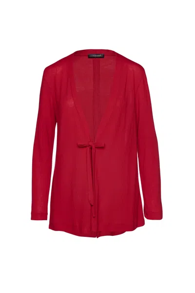 Conquista Women's Red Open Front Linen Cardigan