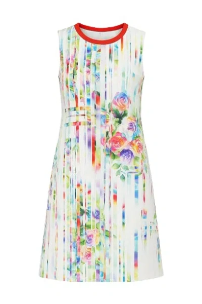 Conquista Women's Red Pleat Detail Sleeveless Print Dress