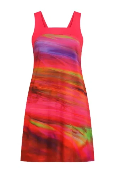 Conquista Women's Red Print Dress With Square Neckline