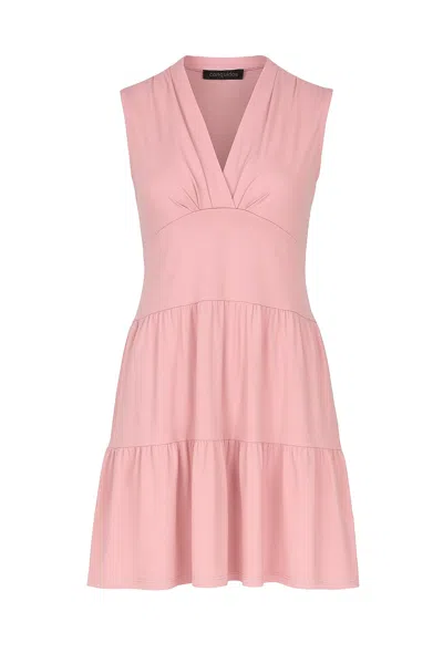 Conquista Women's Red Rose Sleeveless V-neck Jersey Dress – Loose Fit, Knee-length