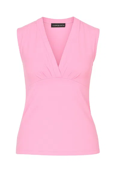 Conquista Women's Red Rose Sleeveless V-neck Jersey Top – Stretch Fabric
