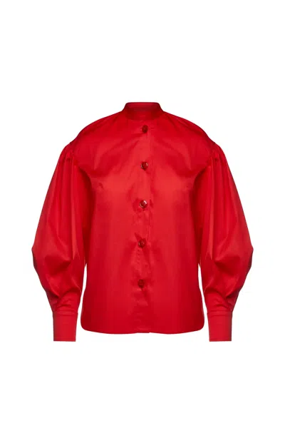 Conquista Women's Red Shirt With Bishop Sleeves