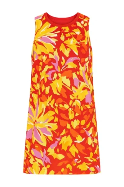 Conquista Women's Red Sleeveless Pleat Detail Cotton Dress