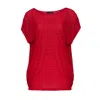 Conquista Women's Red Striped Shiny Jersey Egg-shaped Top – Soft Rayon Blend In Red