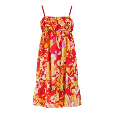 Conquista Women's Red Sunny Delight Adjustable Strap Poplin Dress