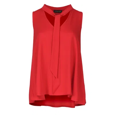 Conquista Women's Red Tie Detail Sleeveless Top
