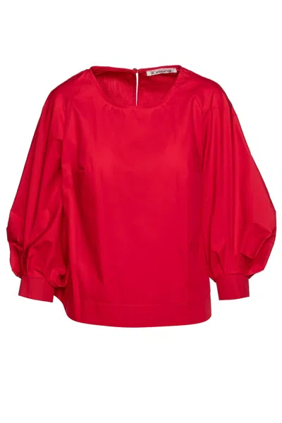 Conquista Women's Red Top With Bishop Sleeves