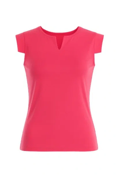 Conquista Women's Red V Neck Cap Sleeve Top