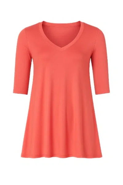 Conquista Women's Red V Neck Top With Crepe Detail